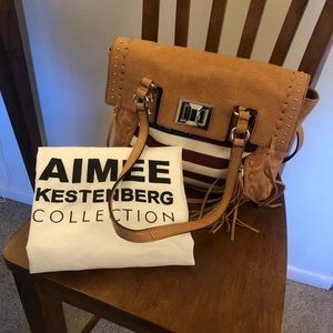 NWOT Aimee Kestenberg Tan Leather/Fabric American Flag Handbag